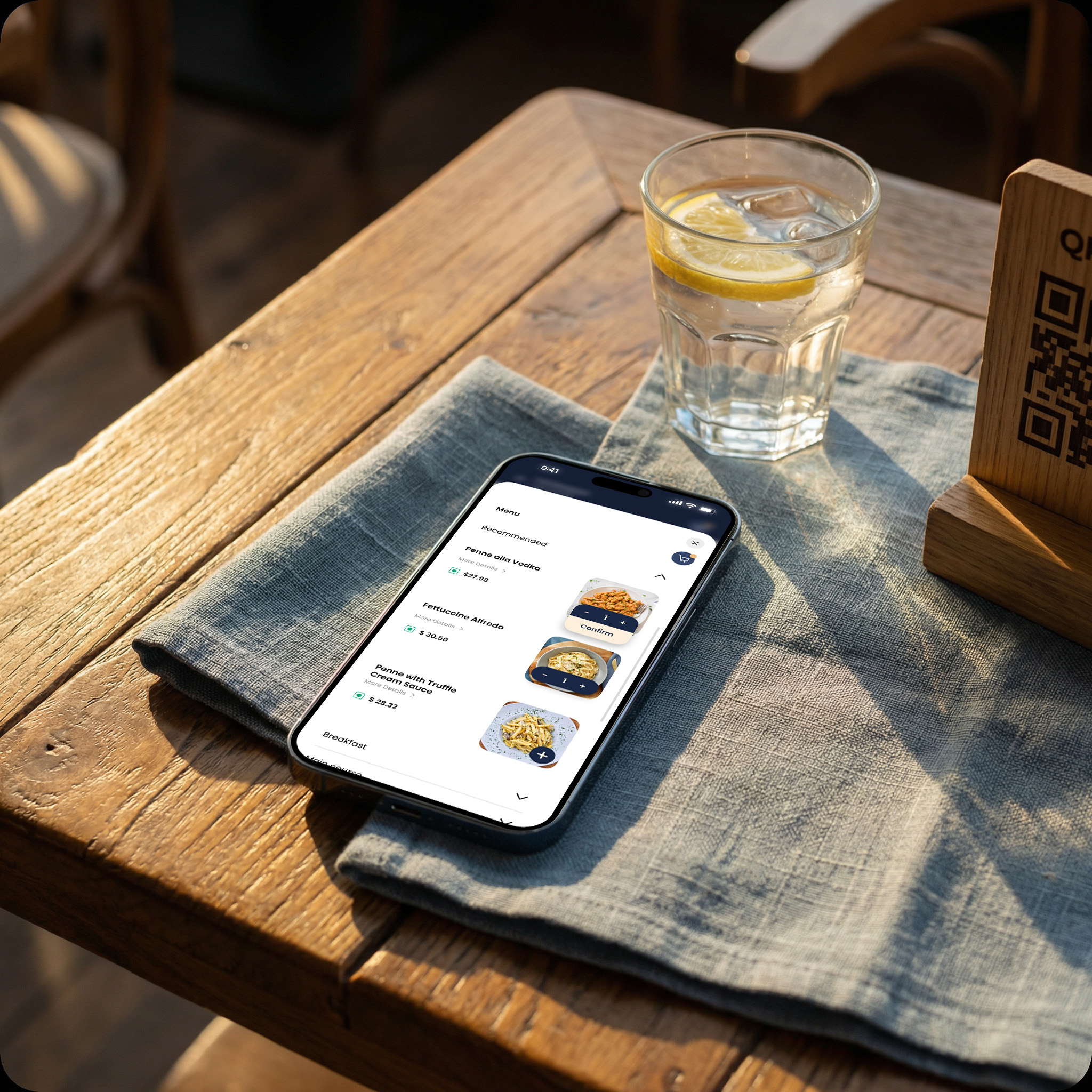 Digital menu on tablet